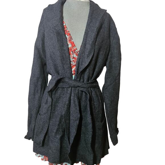 Vintage LL Bean Wool Open Front Belted Sweater Size Large - Picture 1 of 5